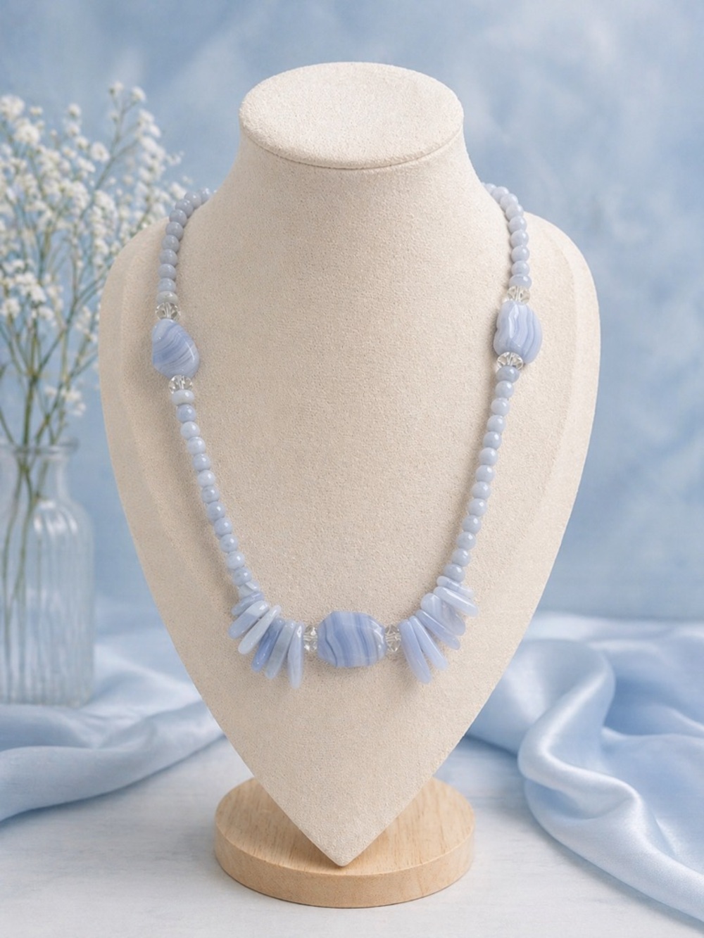 Artisan Vintage Blue Lace Agate Statement Necklace - Picture 3 of 3